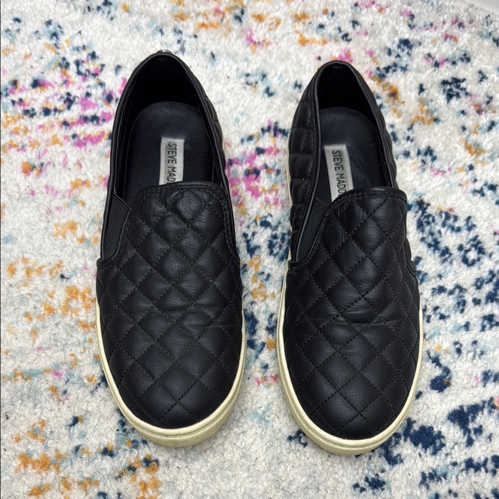 Steve Madden Black Quilted Slip-On Shoes